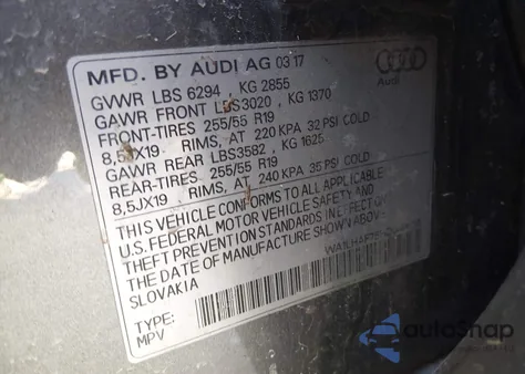 2017 Audi Q7 2.0T Premium from USA, damaged, VIN WA1LHAF75HD049600